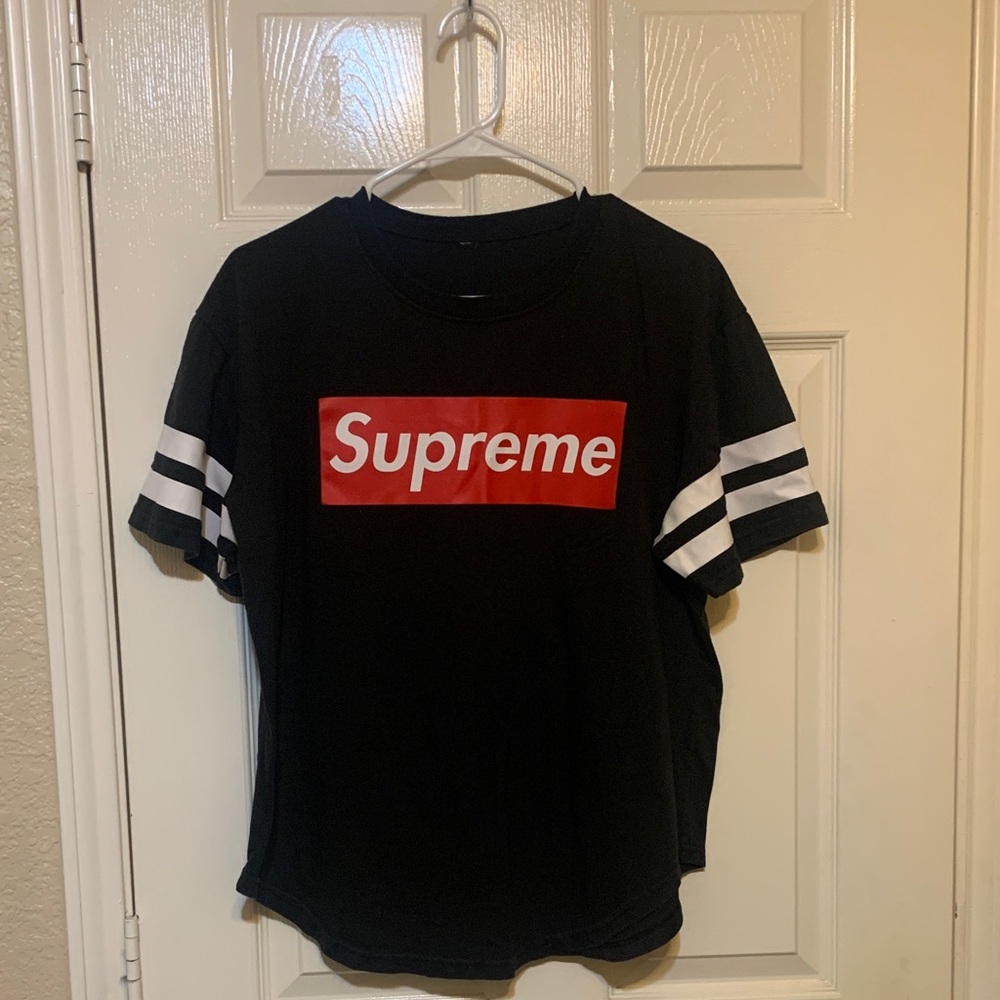 Supreme Black Tee with Red and White Accents